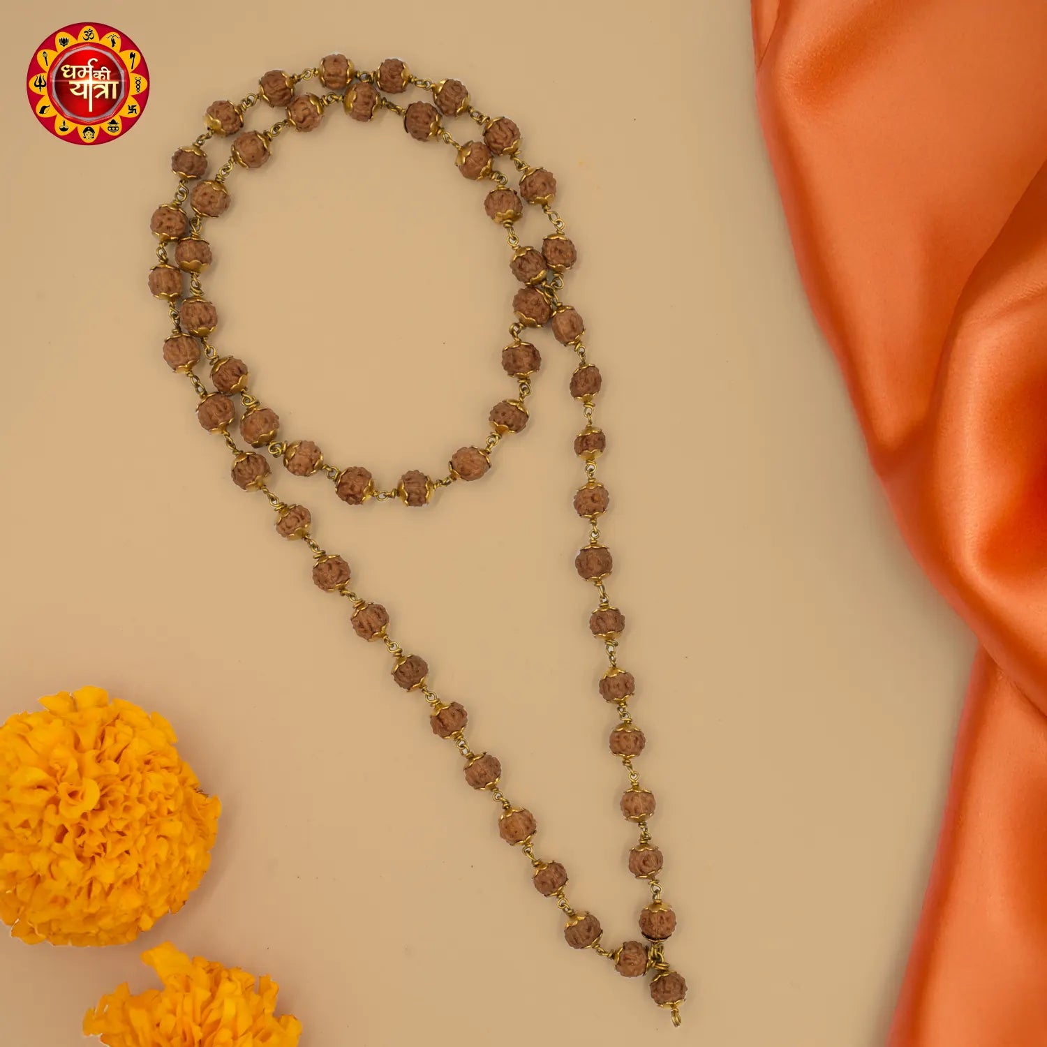 5 Mukhi Rudraksha Mala – Brass Cap, Certified