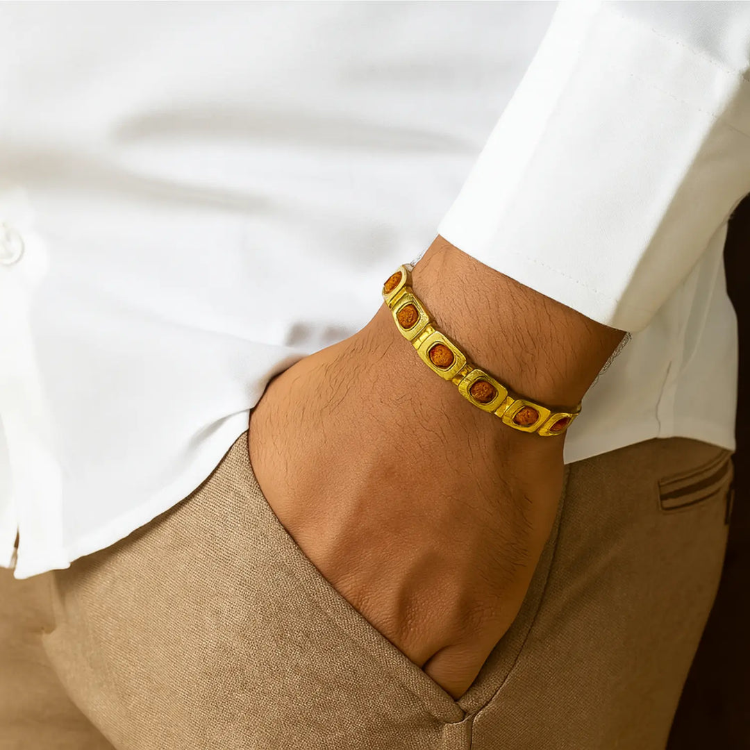 Original 5 mukhi Rudraksha | Bracelet for Men Gold Plated | Scientific