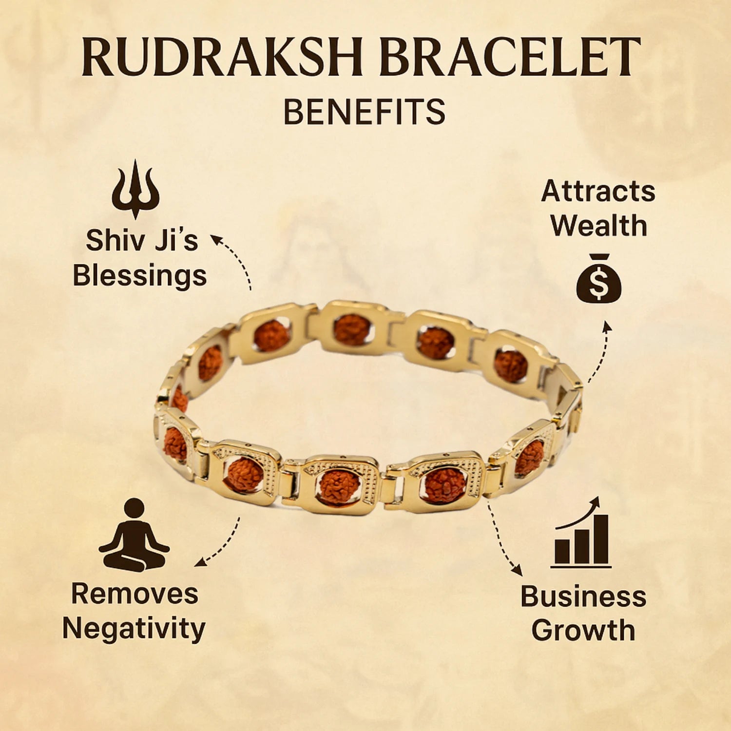 Original 5 mukhi Rudraksha | Bracelet for Men Gold Plated | Scientific