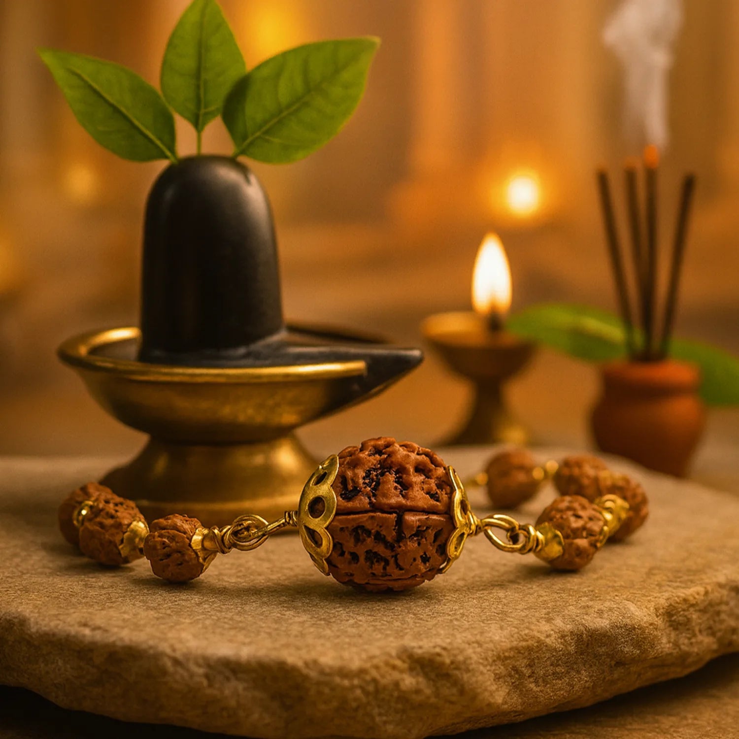 5 Mukhi Rudraksha / Metal Chain Bracelet