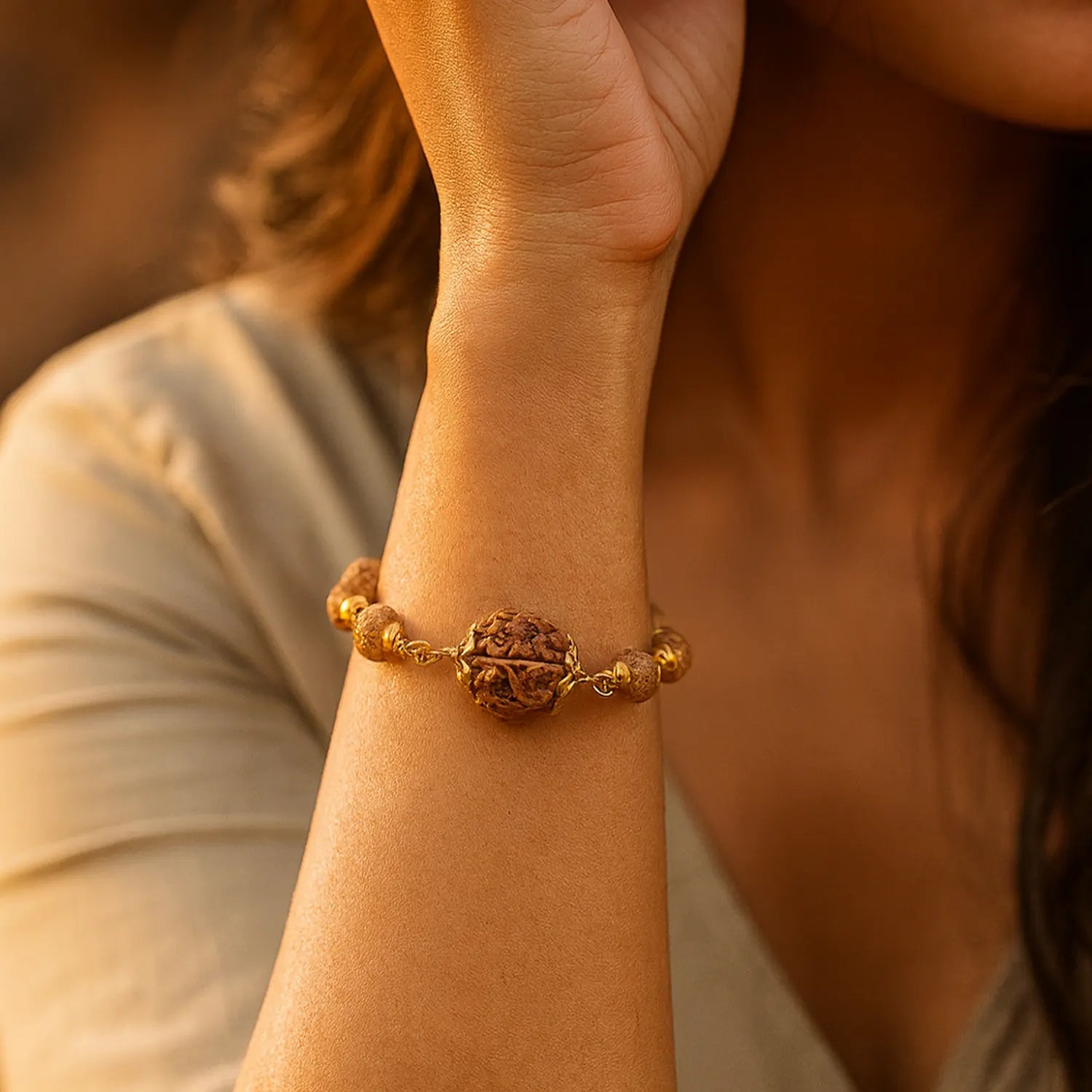 5 Mukhi Rudraksha / Metal Chain Bracelet