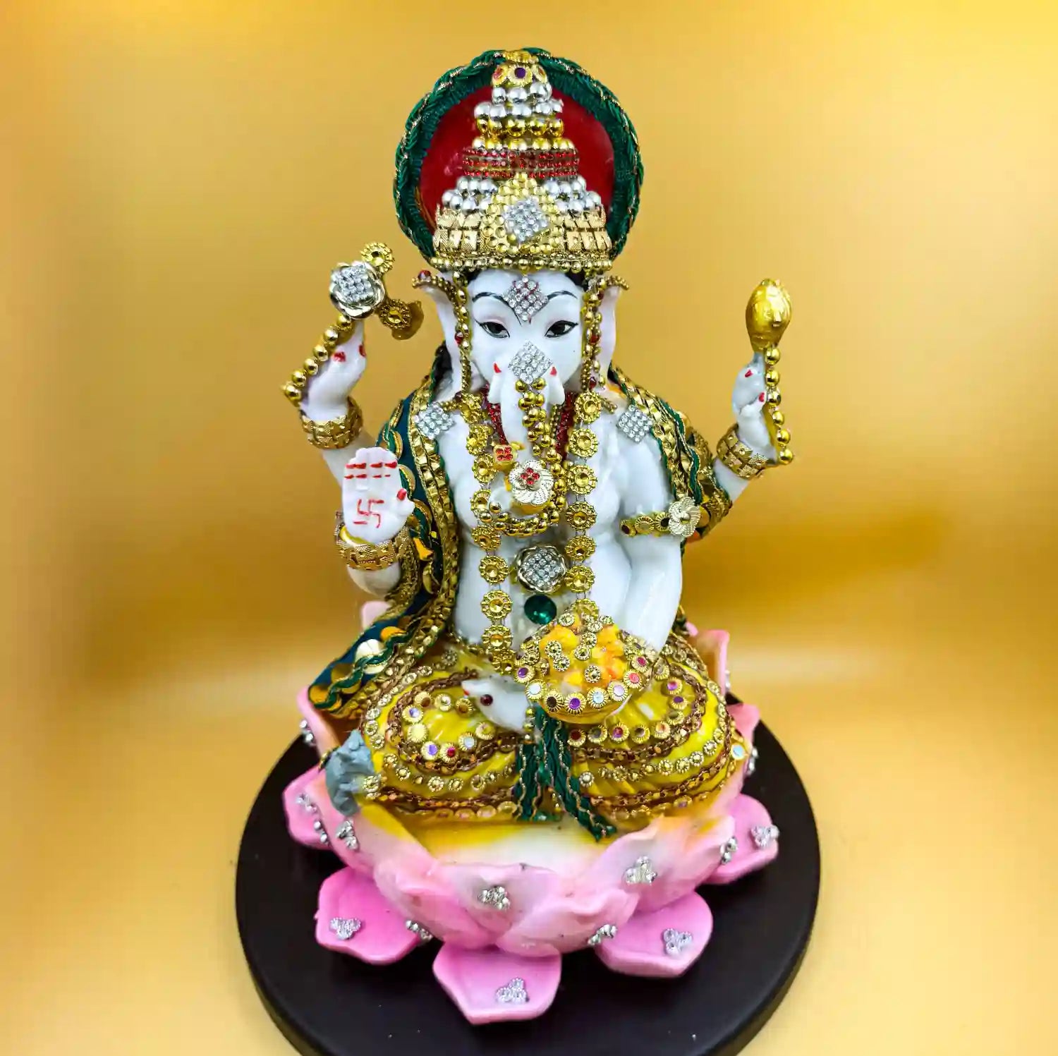 Yuvaansh Creations Ganesh Ji on Lotus | Ganesh ji Goddess Murti Idol Statue Sculpture Figurine - Resin - 11" Inches - Multi