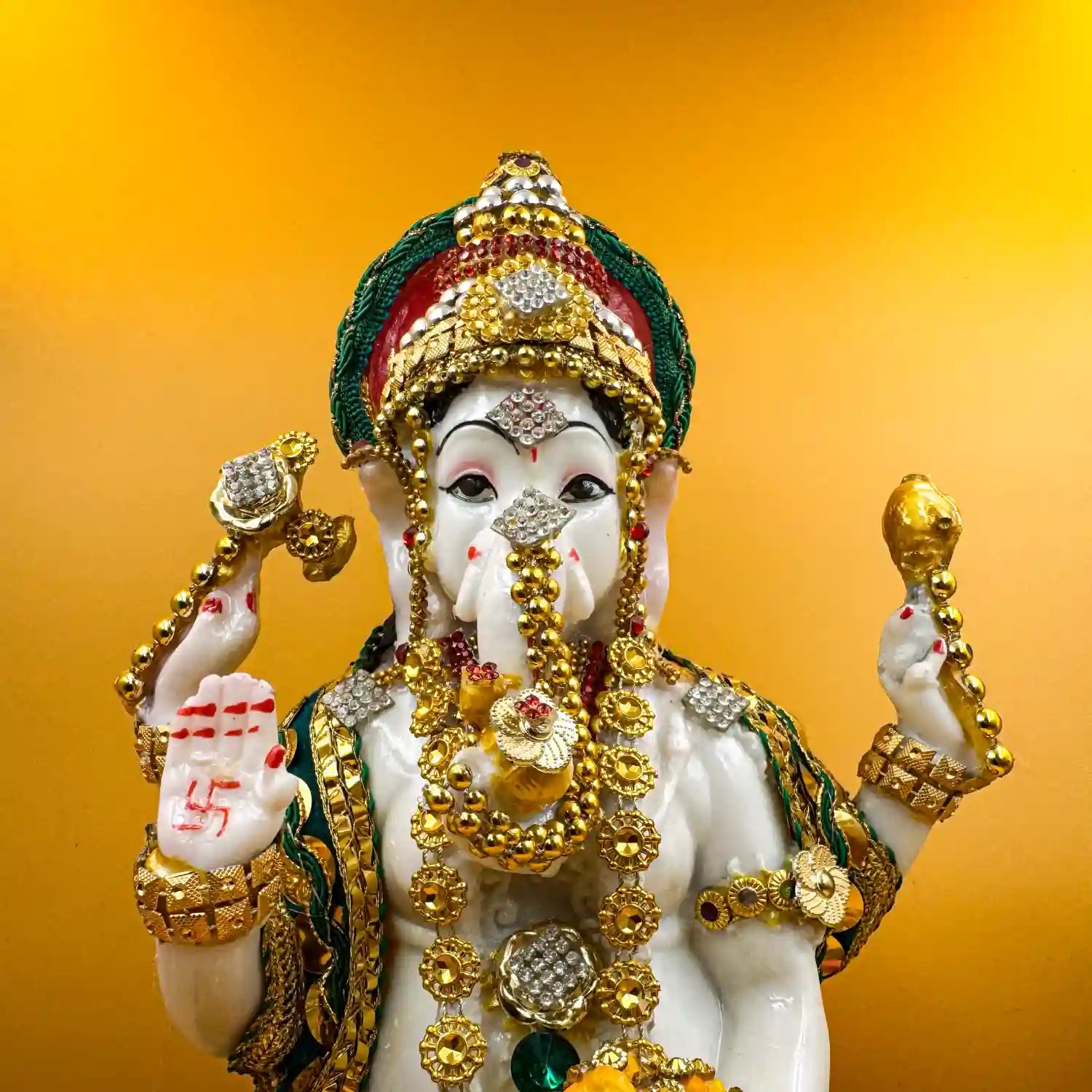 Yuvaansh Creations Ganesh Ji on Lotus | Ganesh ji Goddess Murti Idol Statue Sculpture Figurine - Resin - 11" Inches - Multi