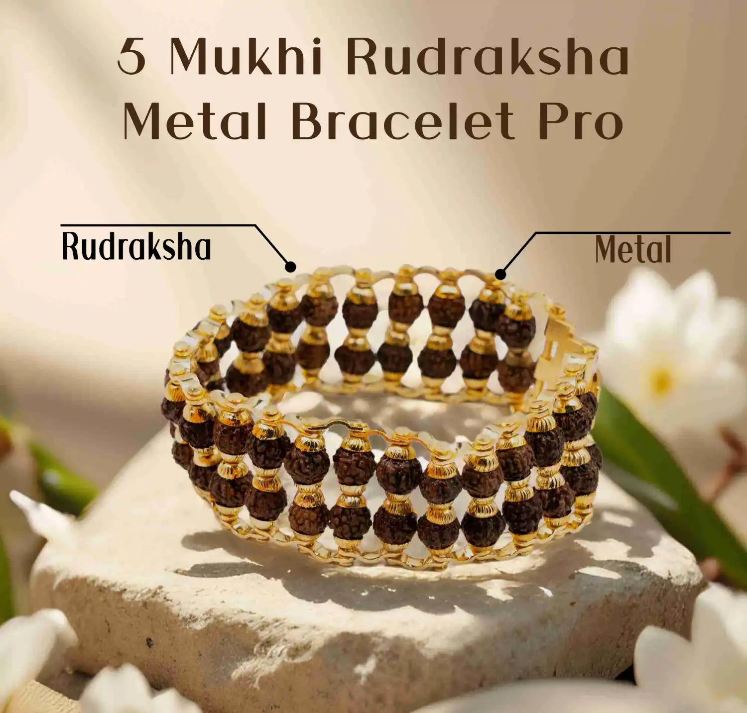 Rudraksha Bracelet with Golden Cap | Gold Plated Designer Bracelet