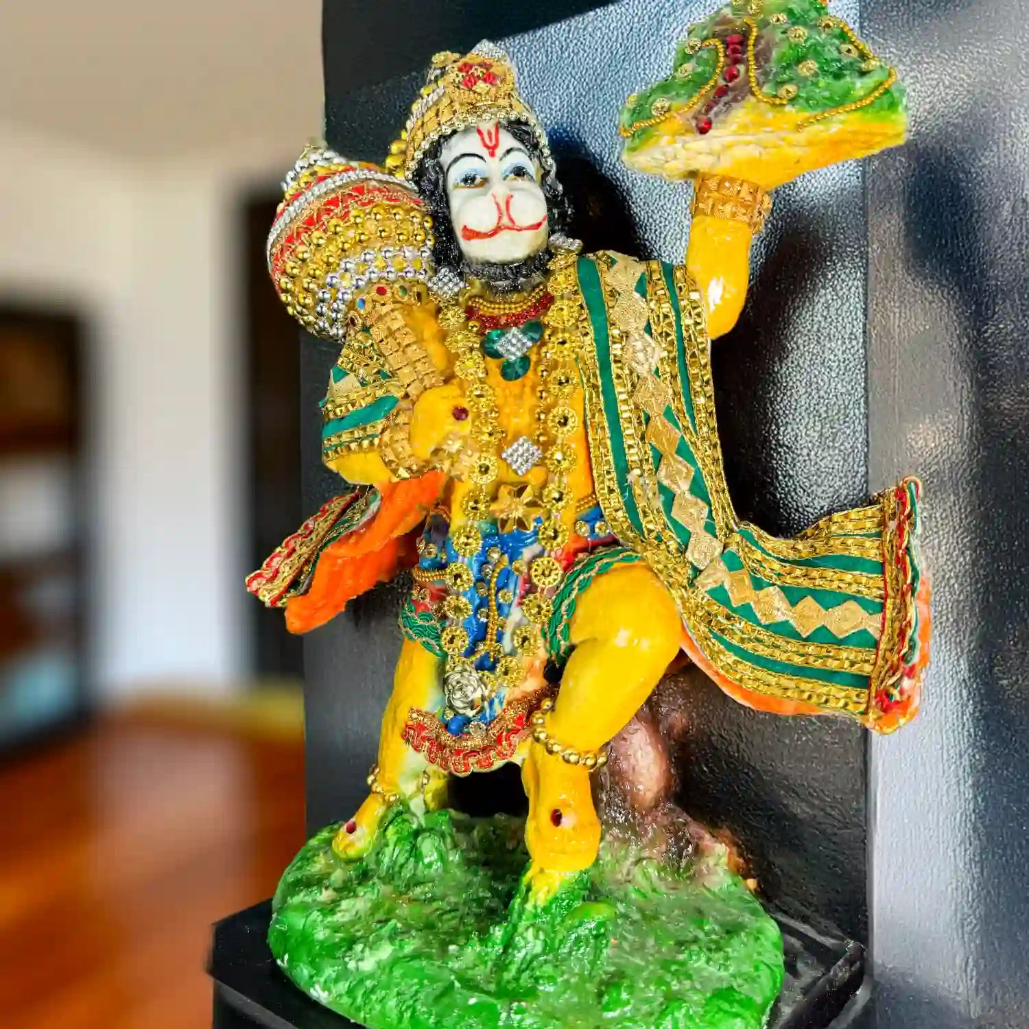 Marble Dust Polyresin Pahad Sanjeevani Parbat Hanuman Ji Statue Bala ji Murti for Pooja Home Temple Idol, White