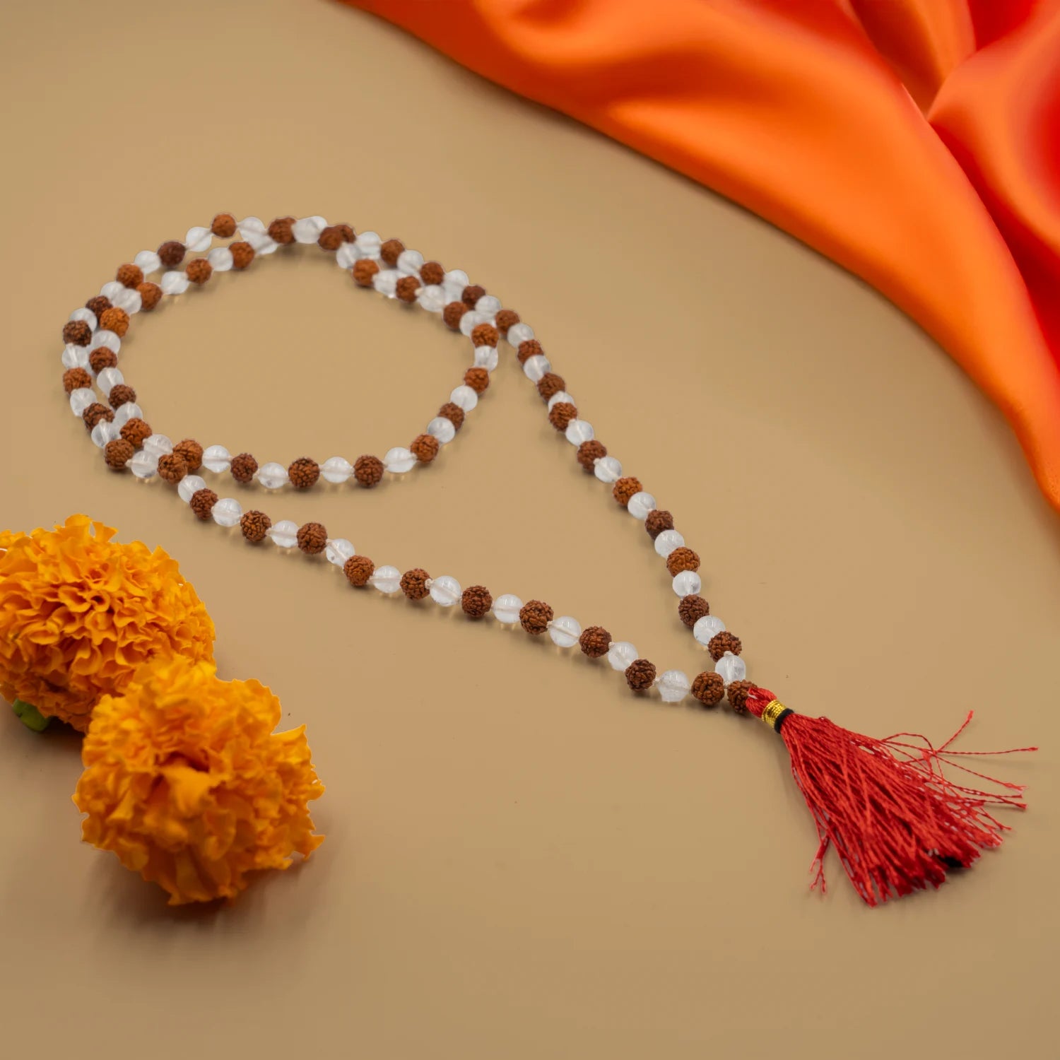 Original White Pearl Sphatik Rudraksha Mala for Jaap