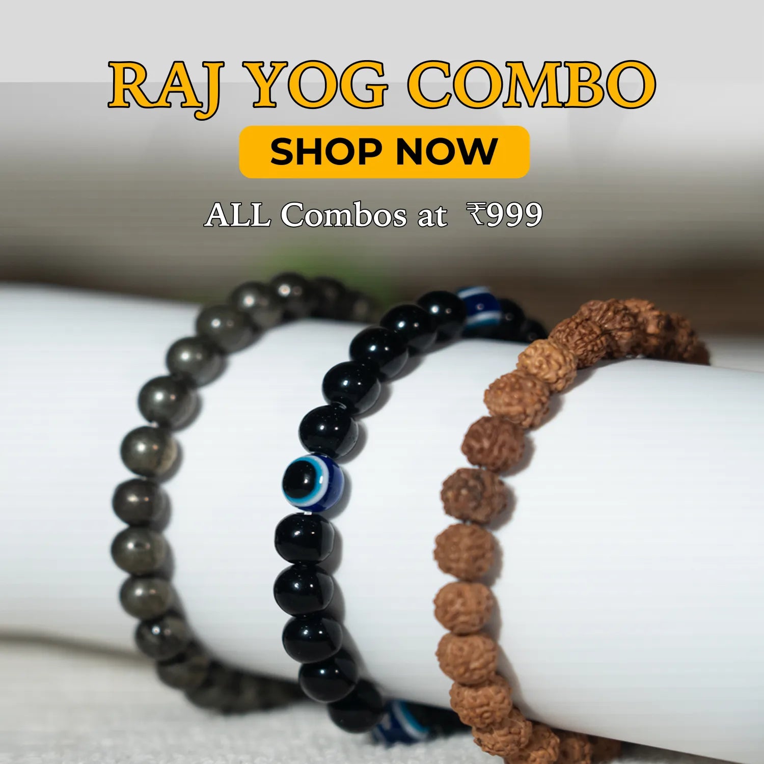Raj Yog Combo | Original Raw Pyrite Bracelet | 5 Mukhi Rudraksha Bracelet Original | EVIL EYE BRACELET