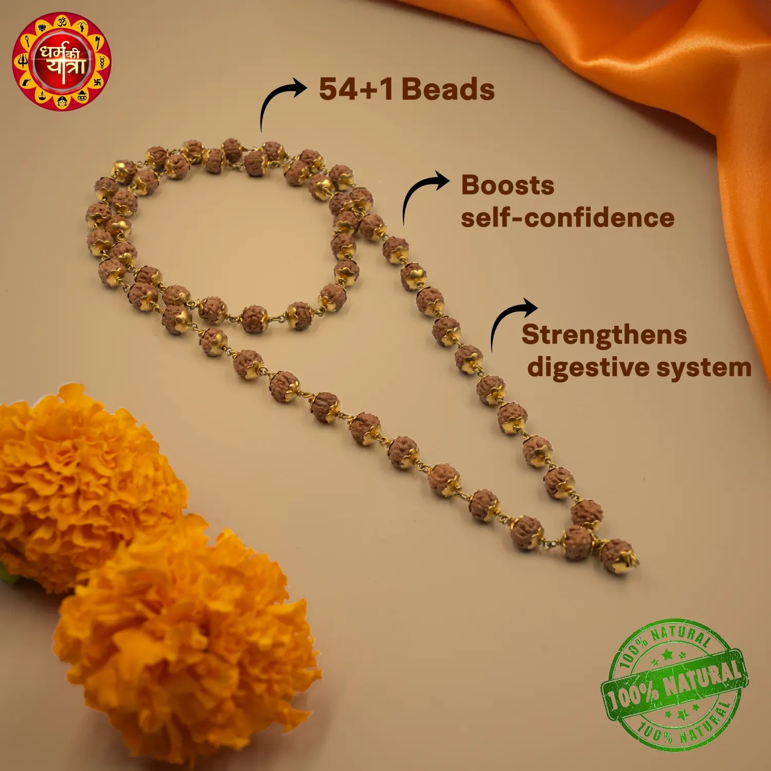 5 Mukhi Rudraksha Mala – Brass Cap, Certified